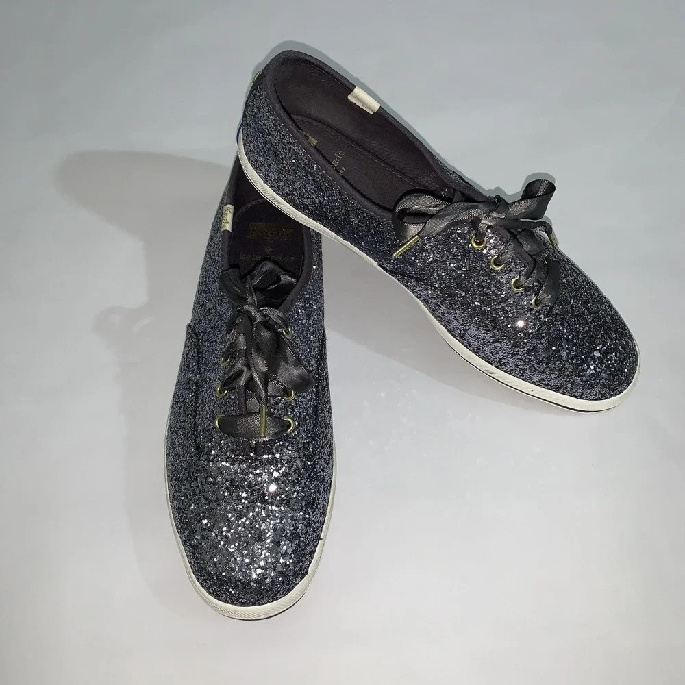Keds For Kate Spade Shoes Womens 8.5 Silver Glitter Canvas Sneakers WF56376